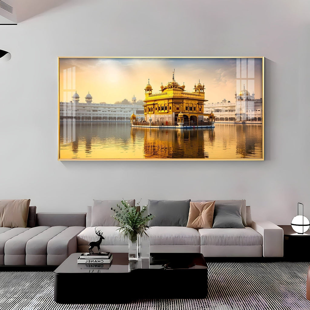 Golden Temple Day View Peaceful Reflection acrylic wall painting