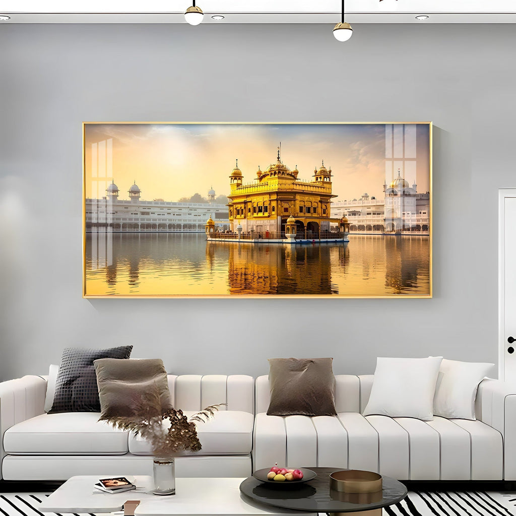 Golden Temple Day View Peaceful Reflection acrylic wall painting