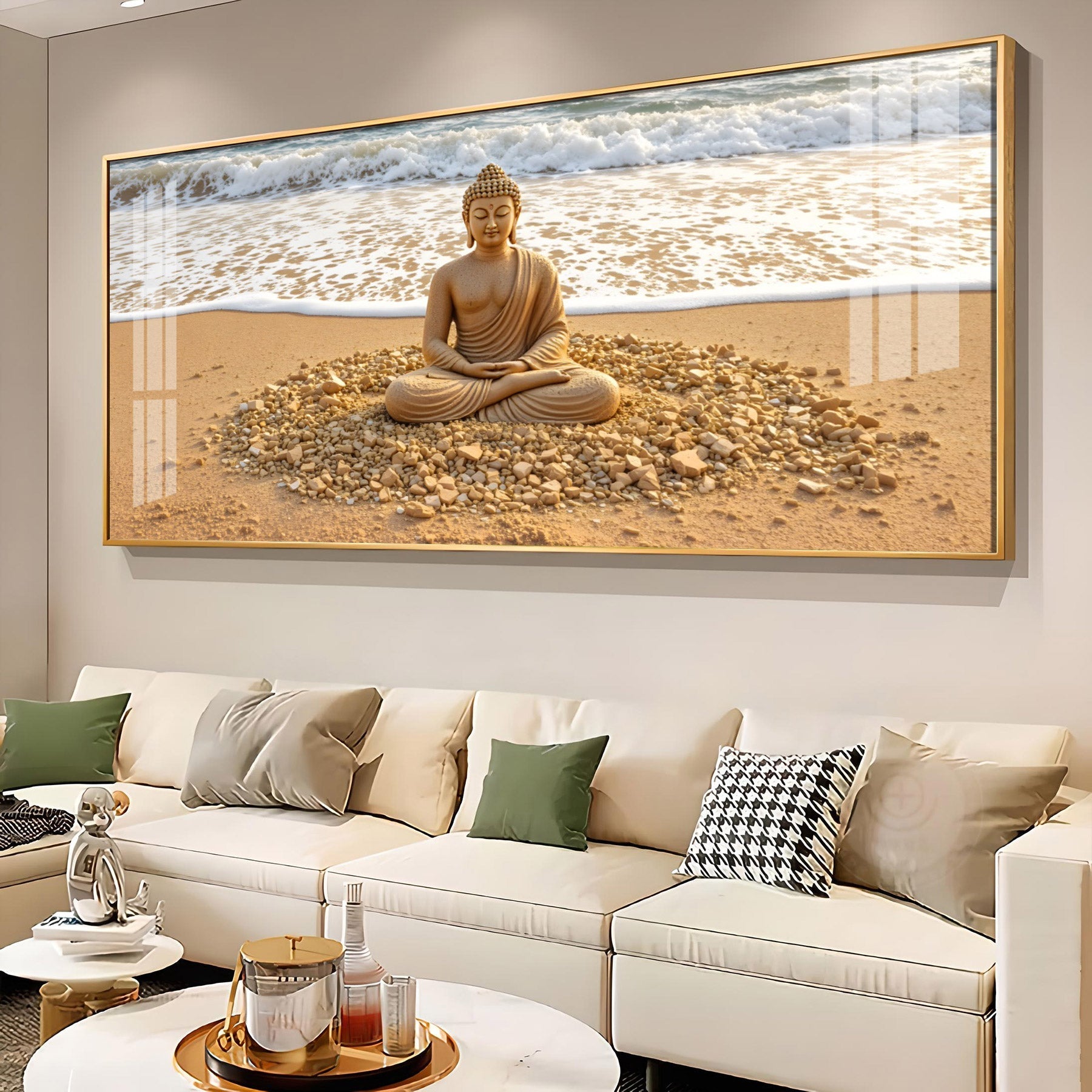 Peaceful Buddha Meditation Beach Scene acrylic wall painting