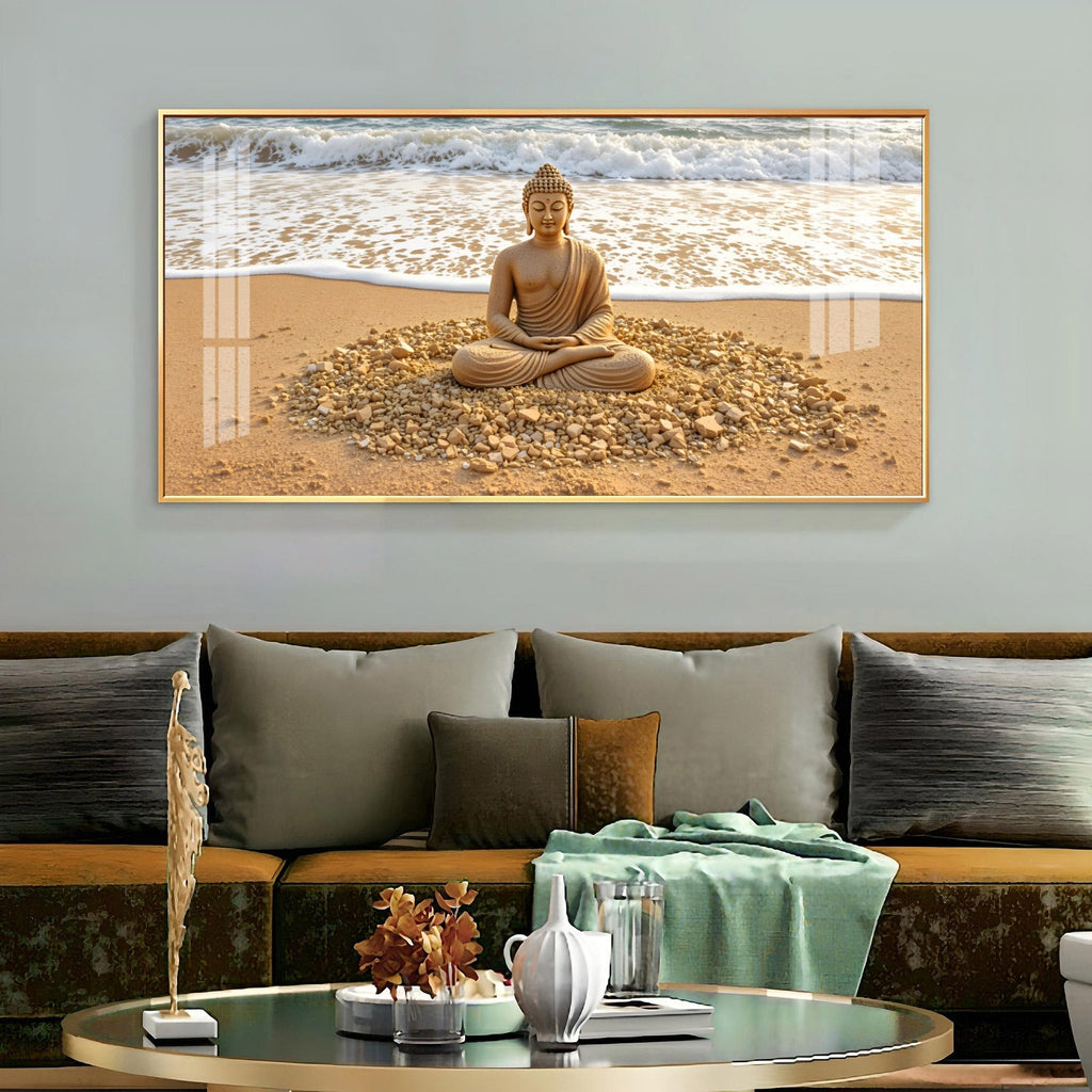 Peaceful Buddha Meditation Beach Scene acrylic wall painting