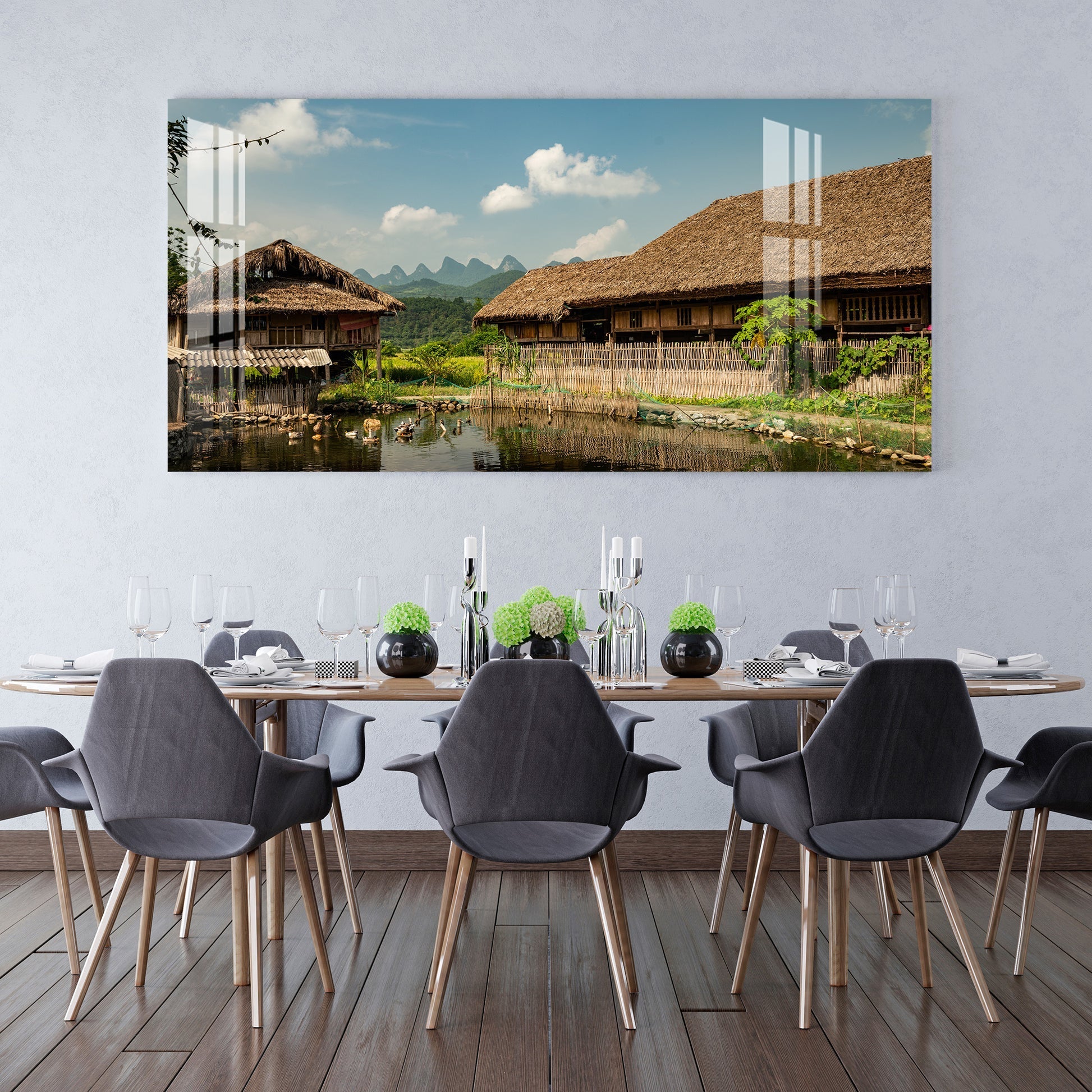 Peaceful Village Nature Landscape Scene acrylic wall painting