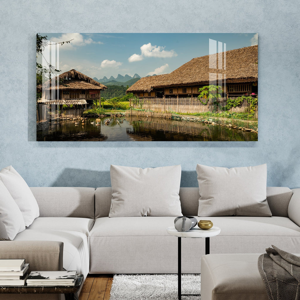 Peaceful Village Nature Landscape Scene acrylic wall painting