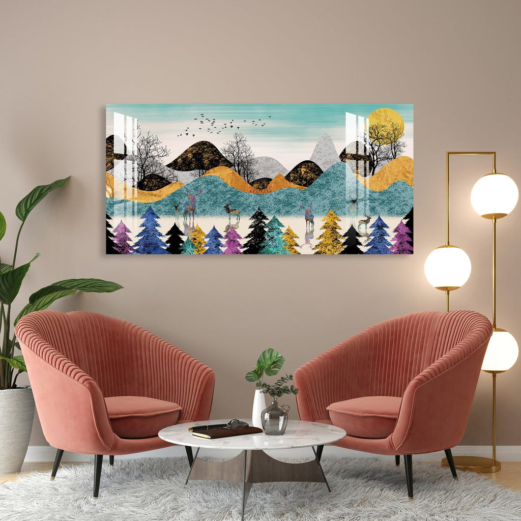 Colorful Abstract Forest Deer Landscape acrylic wall painting