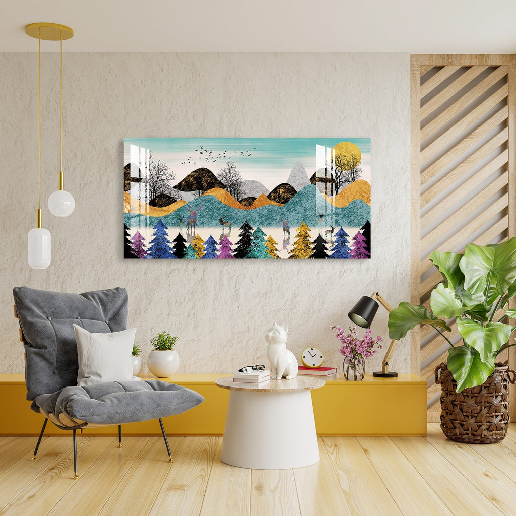 Colorful Abstract Forest Deer Landscape acrylic wall painting