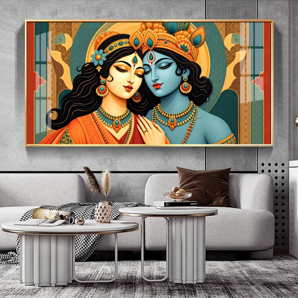 Vibrant Radha Krishna Devotional Wall Decor acrylic wall painting