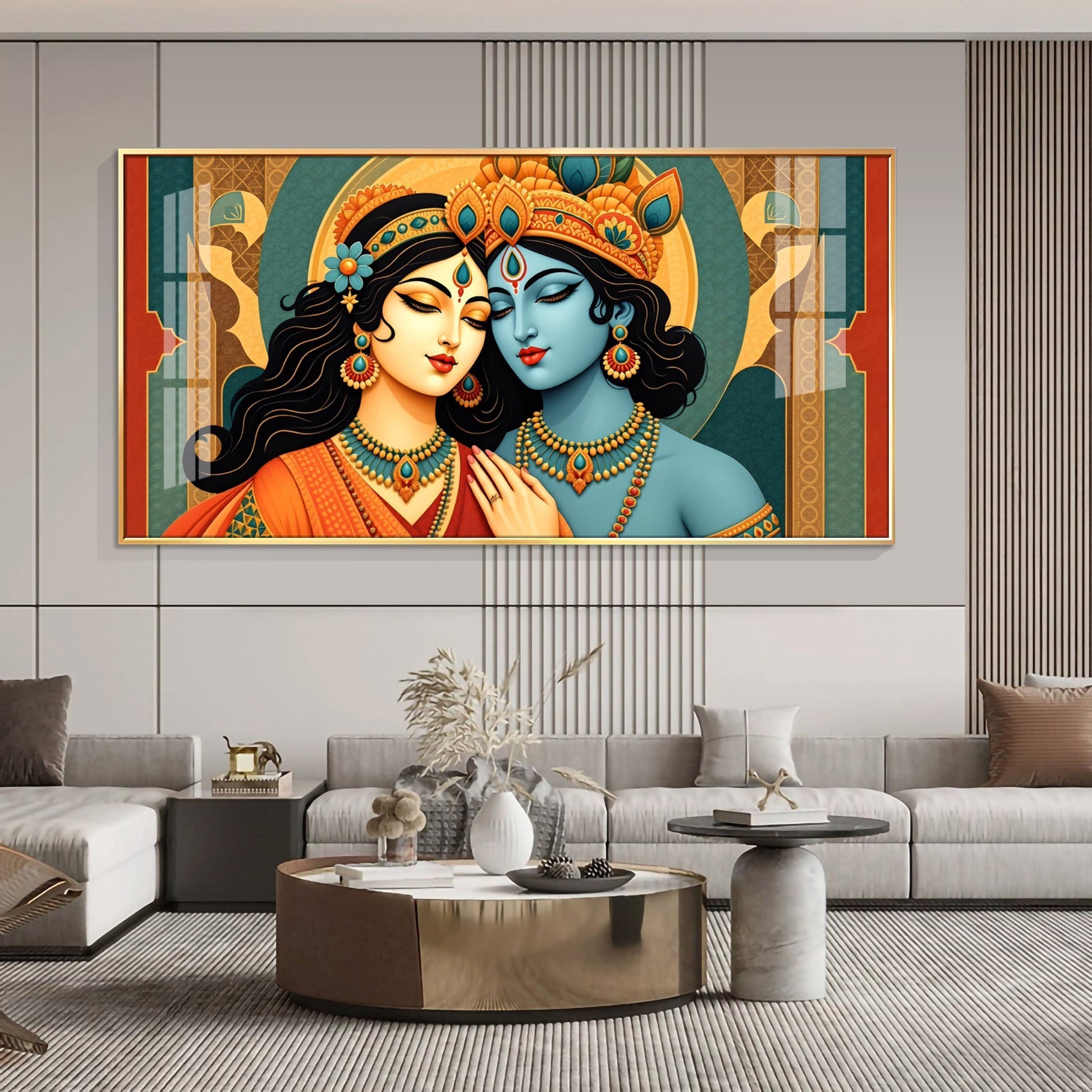 Vibrant Radha Krishna Devotional Wall Decor acrylic wall painting