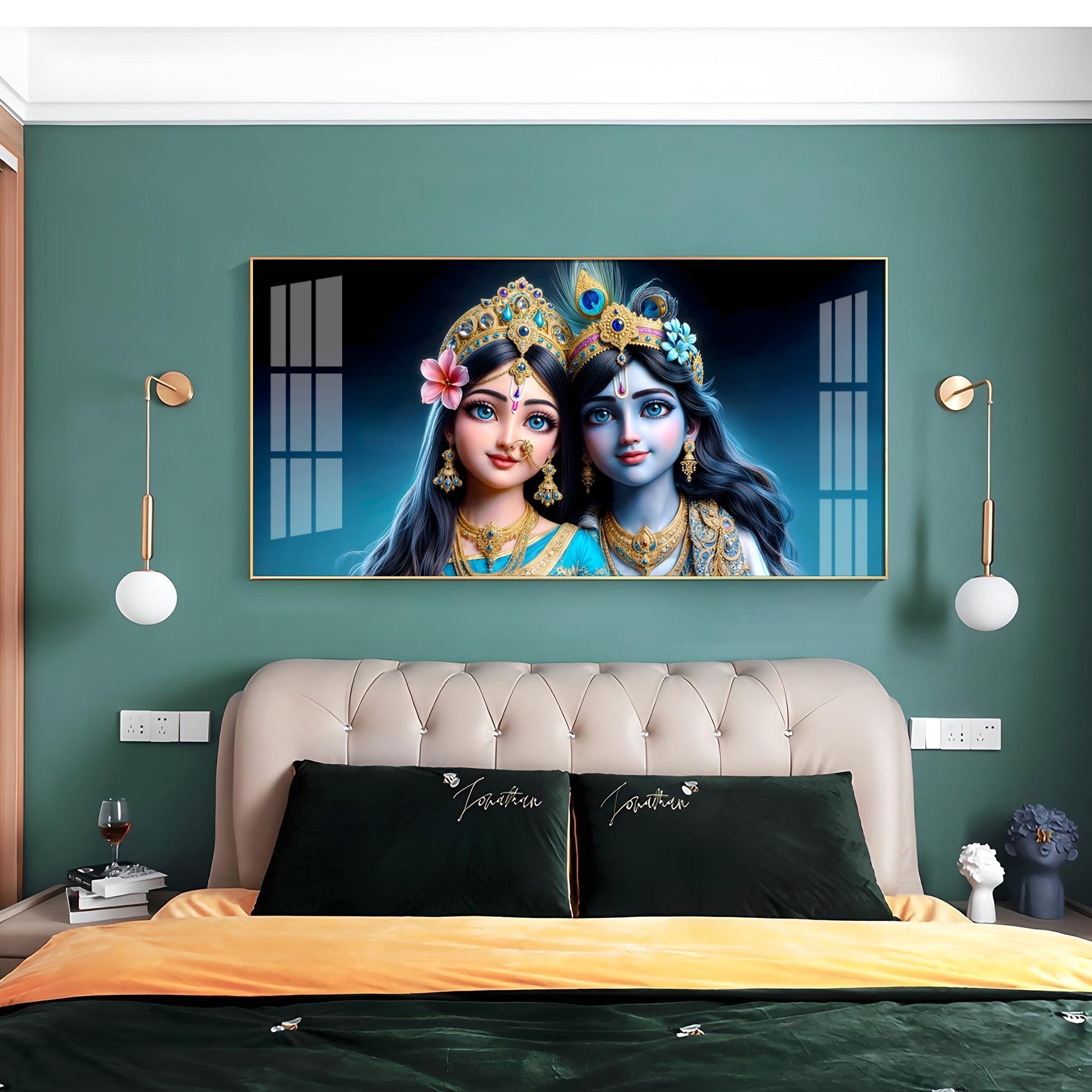 Adorable Radha Krishna Blue Theme Portrait acrylic wall painting
