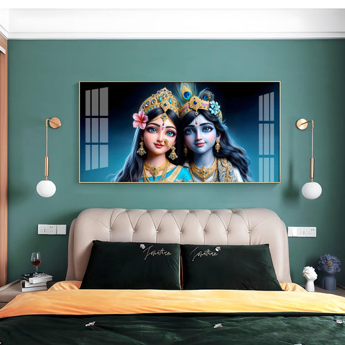 Adorable Radha Krishna Blue Theme Portrait acrylic wall painting