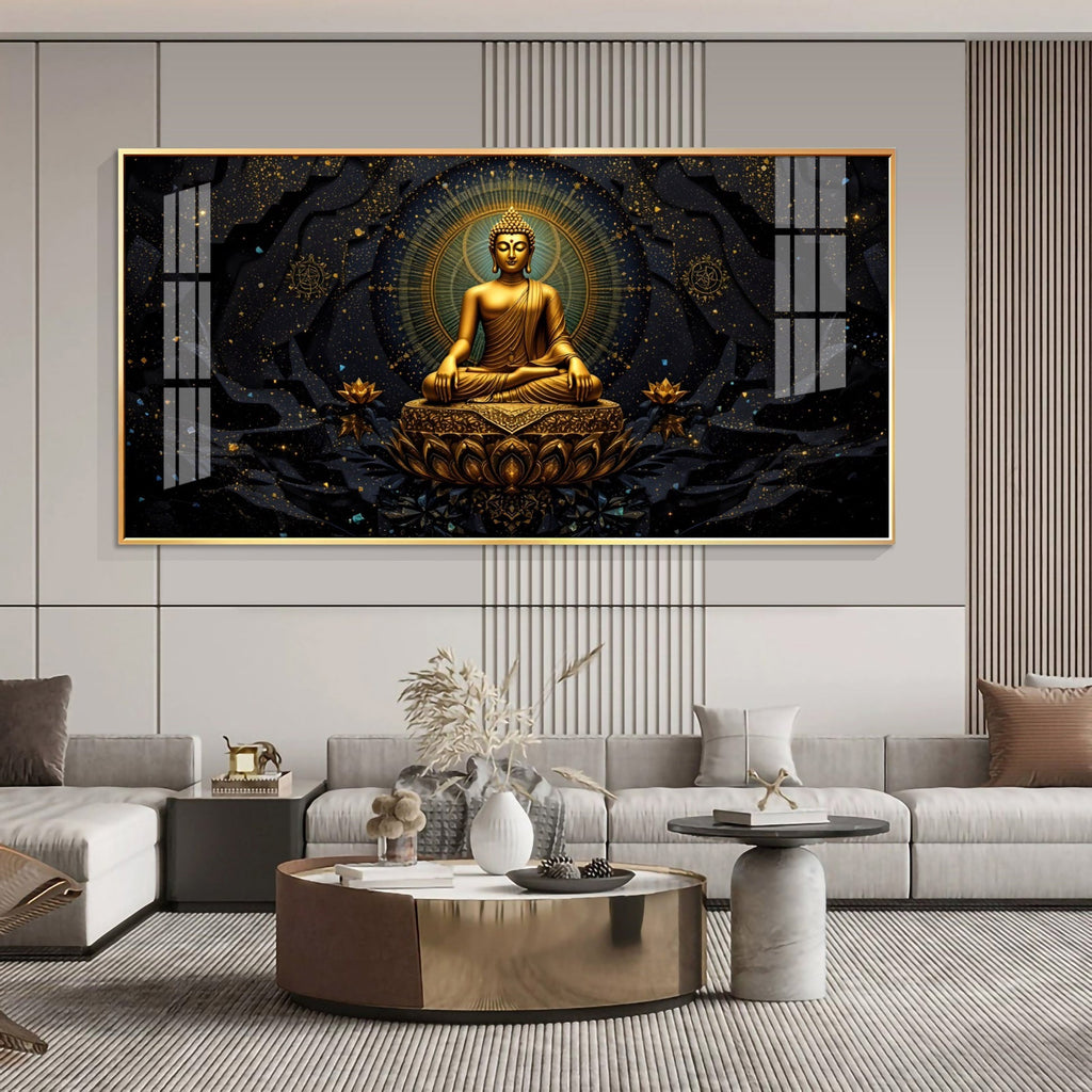Luxury Golden Buddha Meditation Dark Theme acrylic wall painting