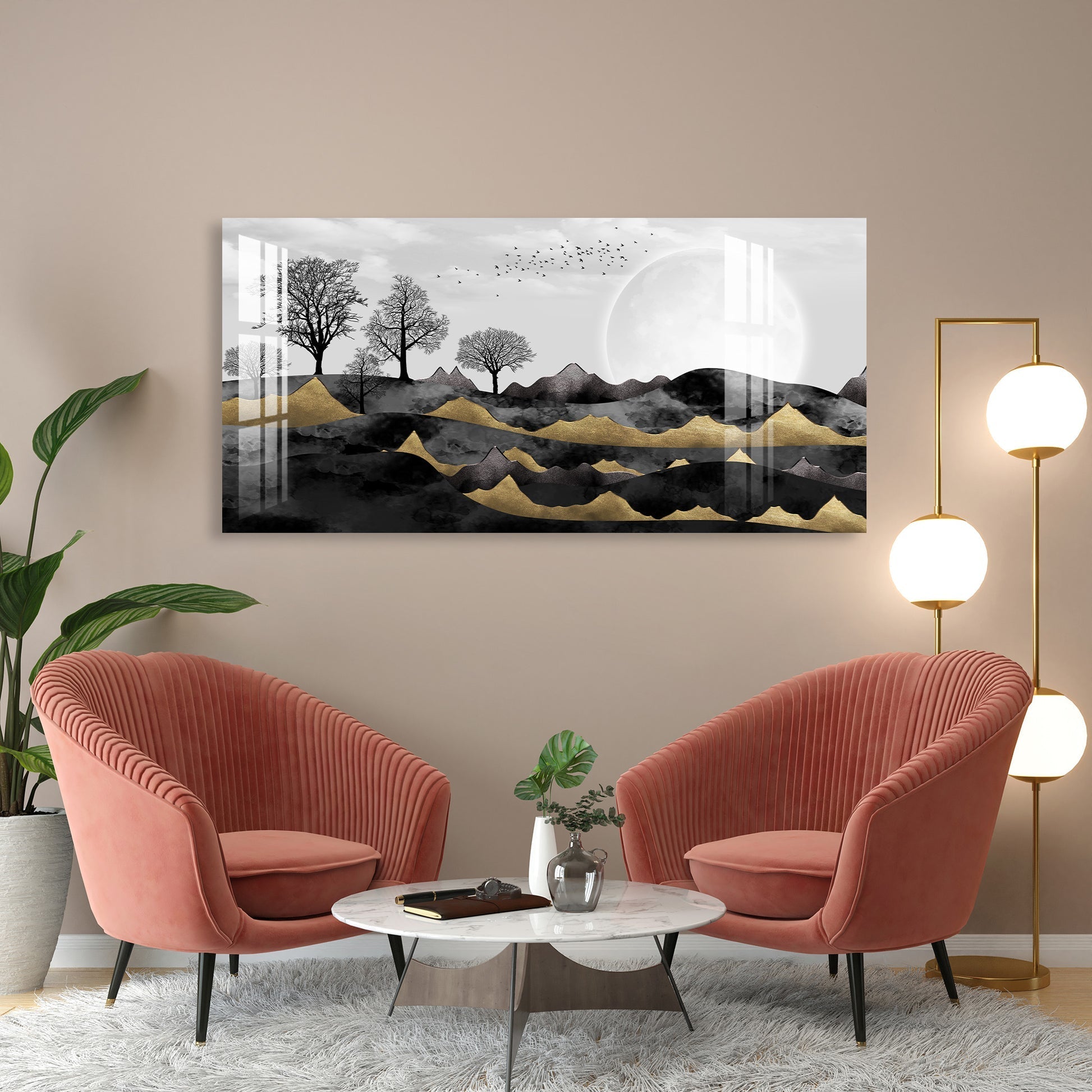Luxury Black Gold Landscape Abstract Nature Art acrylic wall painting
