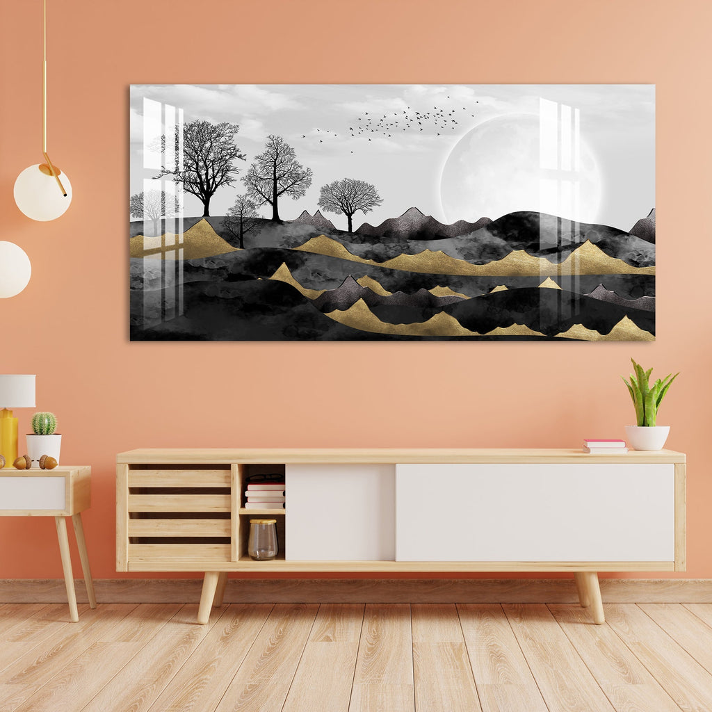 Luxury Black Gold Landscape Abstract Nature Art acrylic wall painting