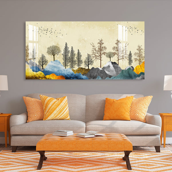 Modern Colorful Mountain Landscape with Trees Art acrylic wall painting