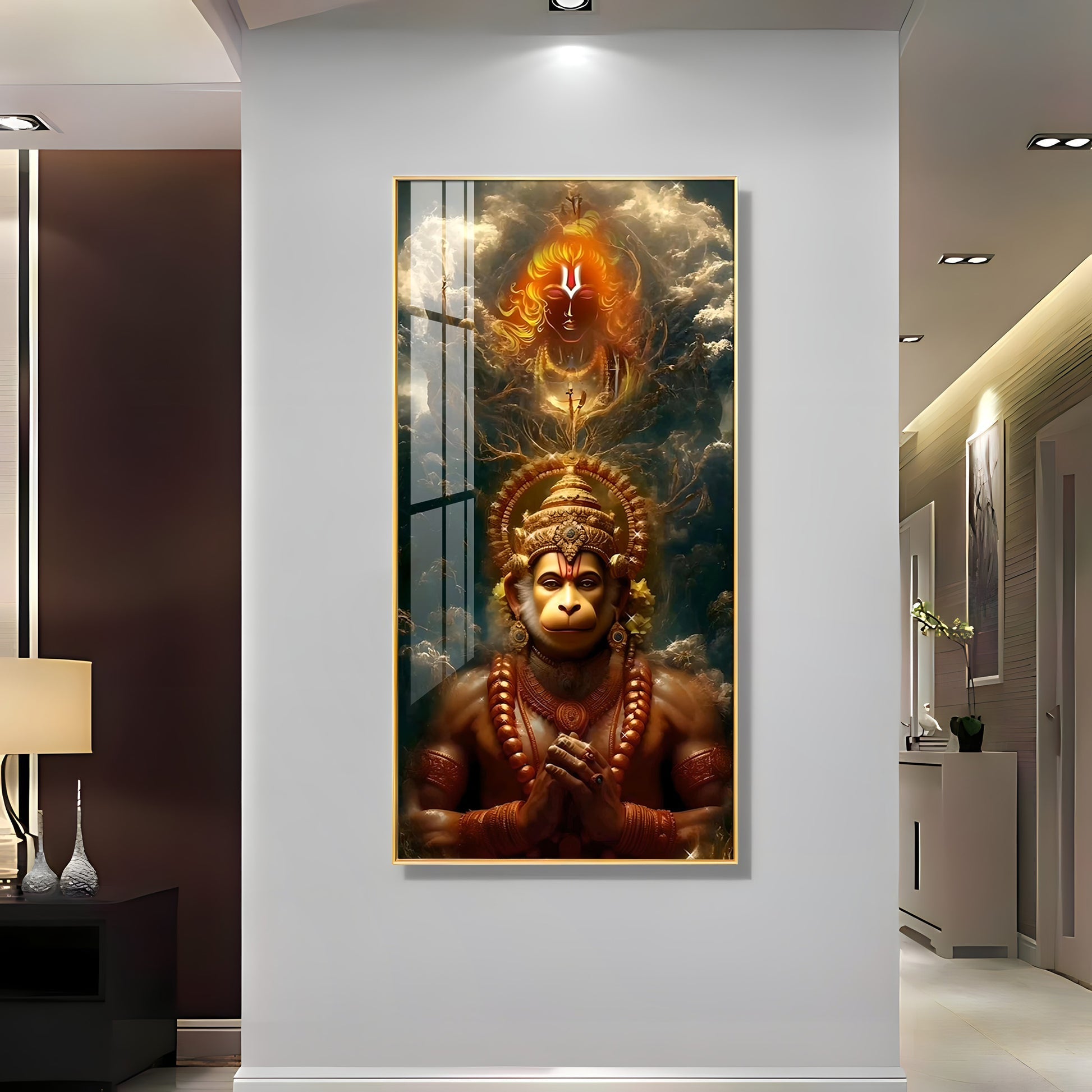 Lord Hanuman and Shri Ram Divine Blessing Vertical Acrylic Wall Art
