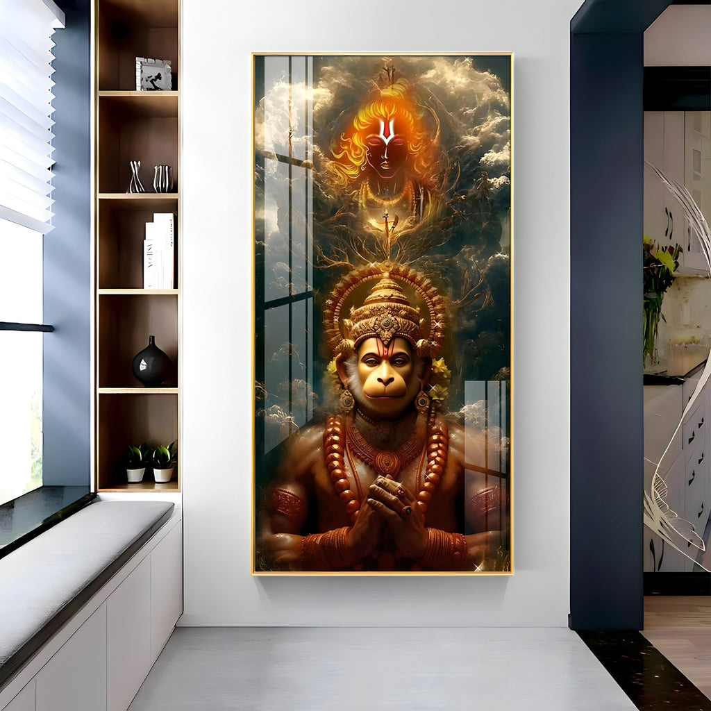 Lord Hanuman and Shri Ram Divine Blessing Vertical Acrylic Wall Art