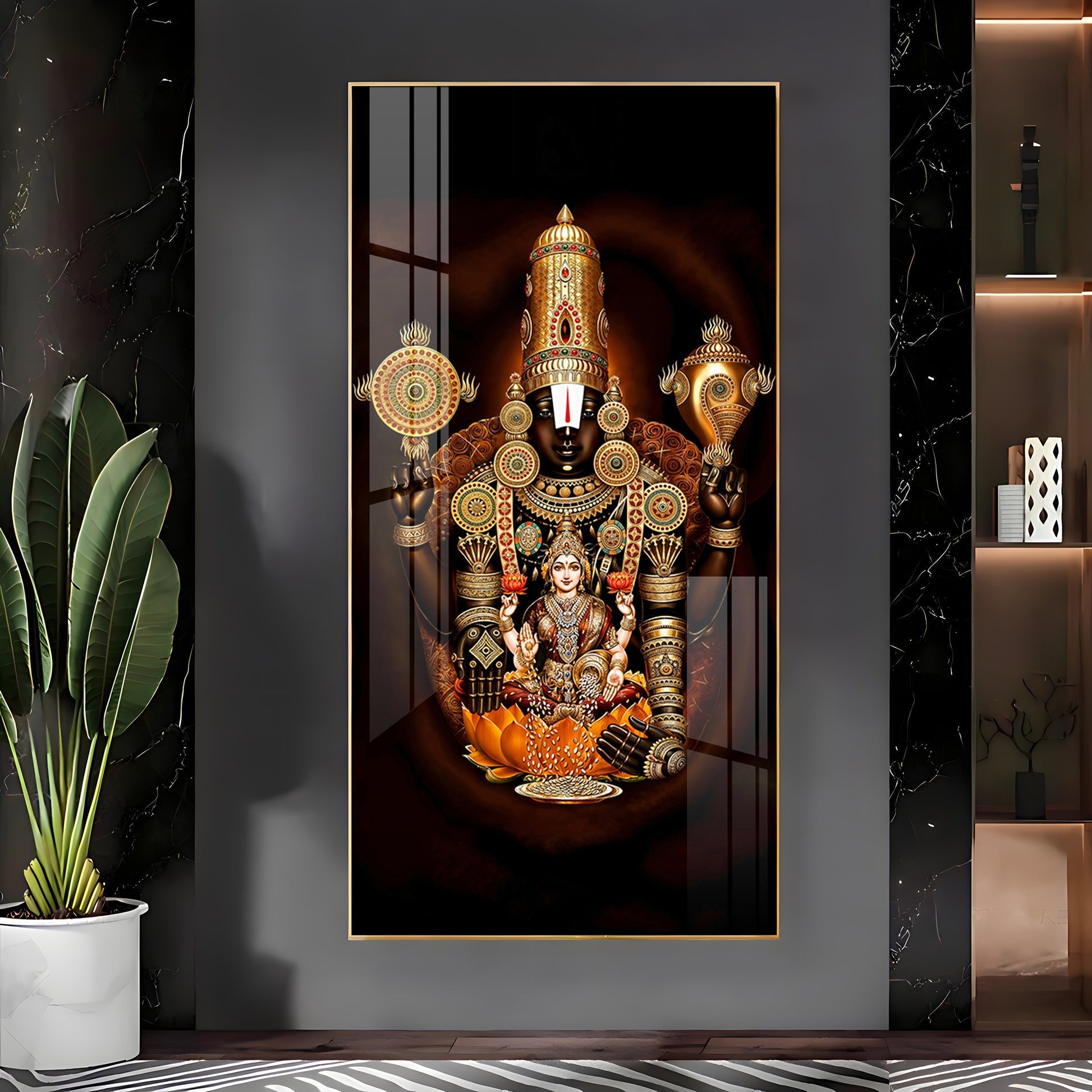 Golden Aura Traditional Acrylic Wall Painting of Venkateswara