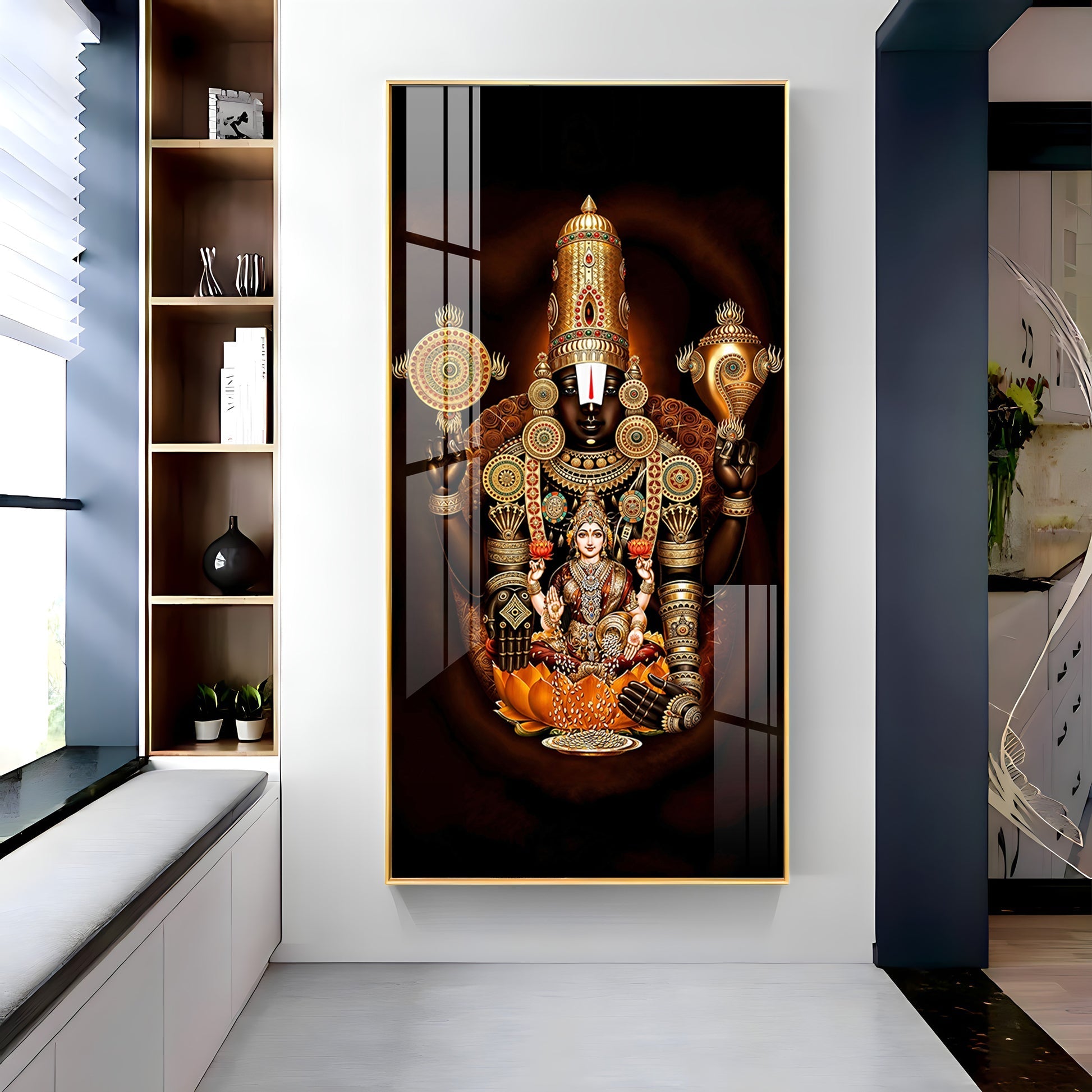 Golden Aura Traditional Acrylic Wall Painting of Venkateswara