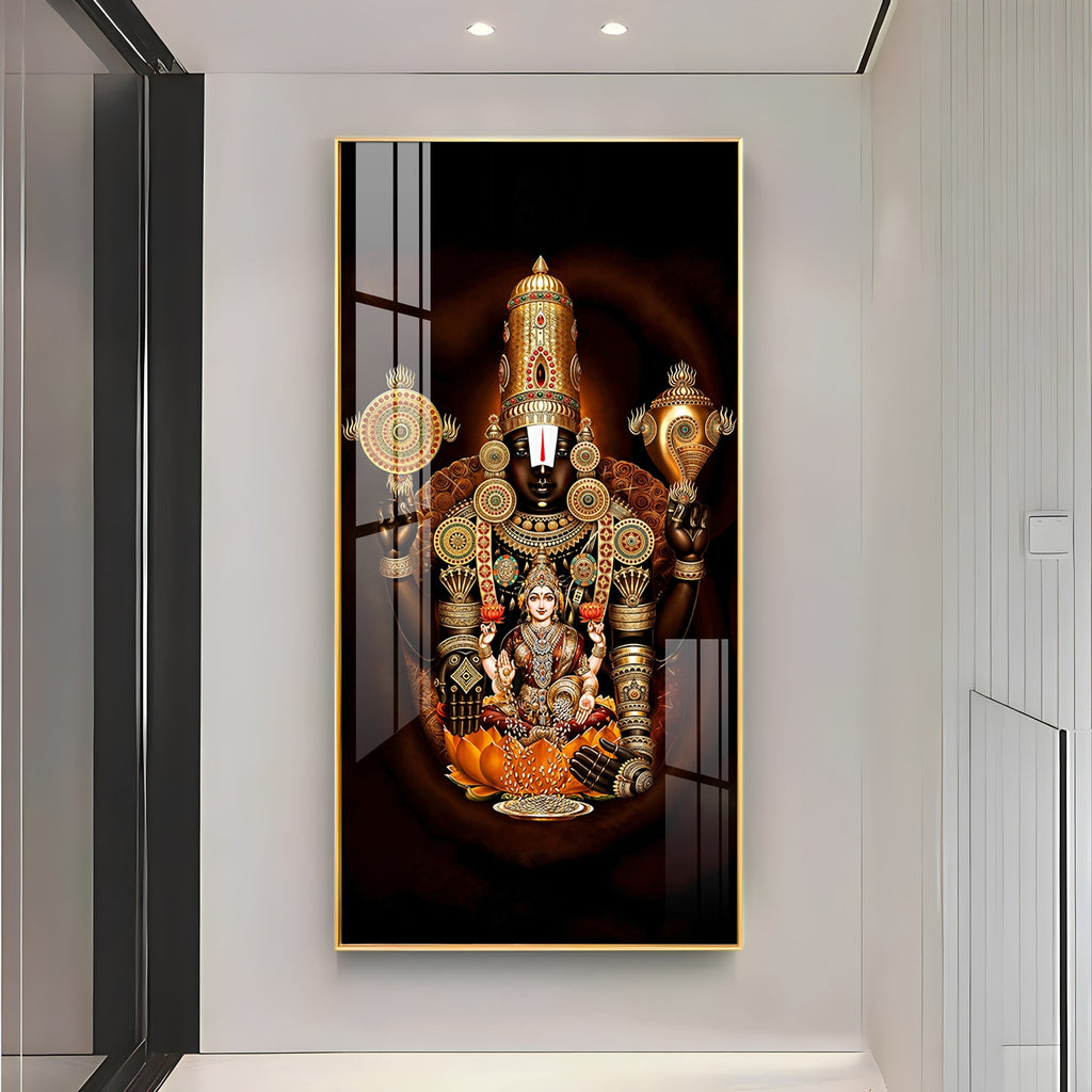 Golden Aura Traditional Acrylic Wall Painting of Venkateswara