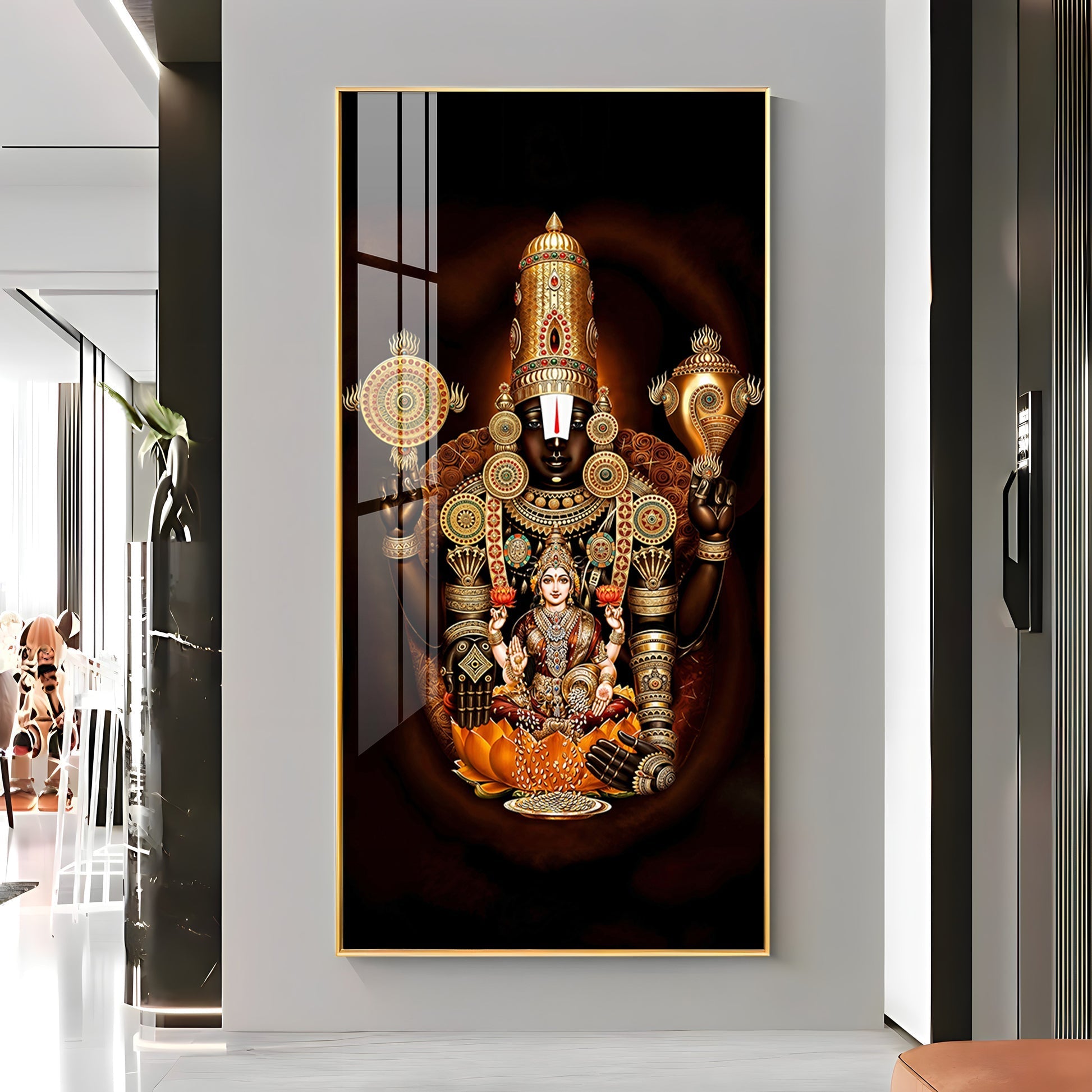 Golden Aura Traditional Acrylic Wall Painting of Venkateswara