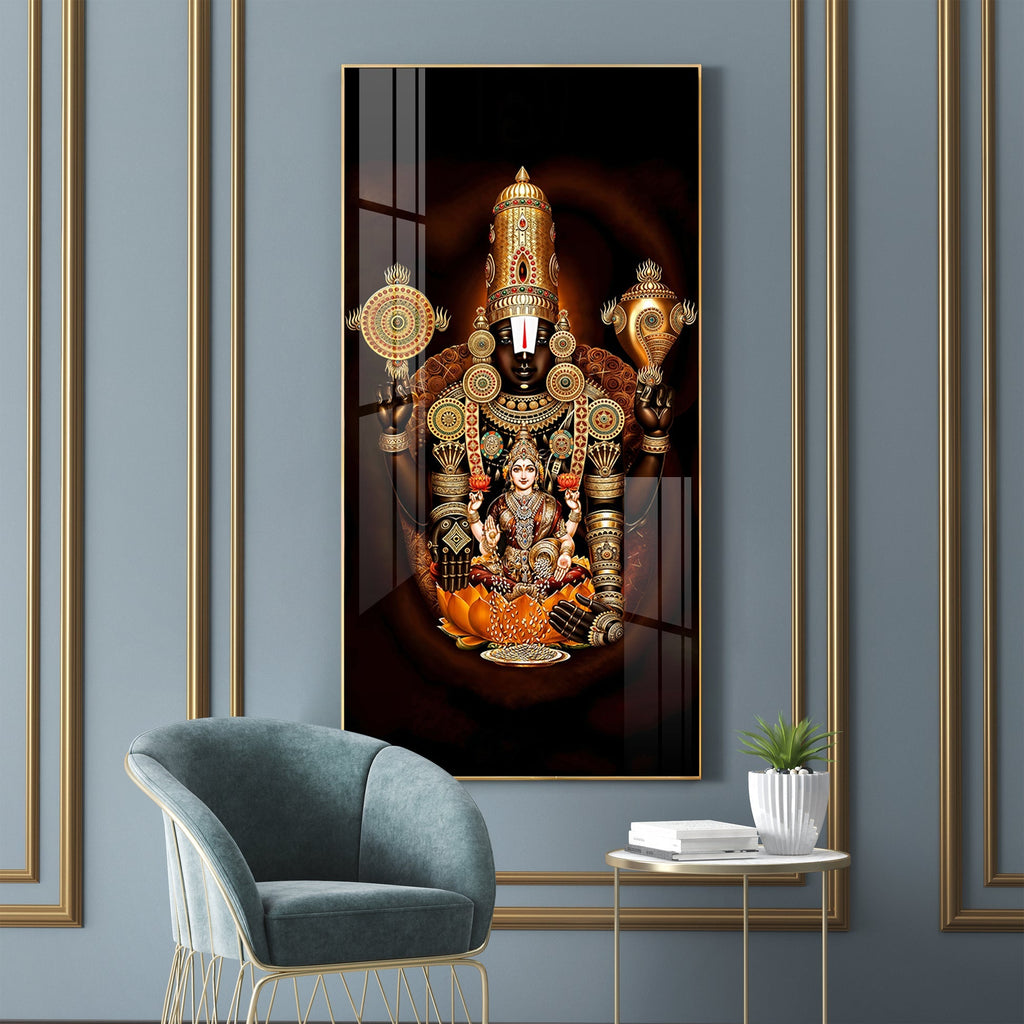 Golden Aura Traditional Acrylic Wall Painting of Venkateswara