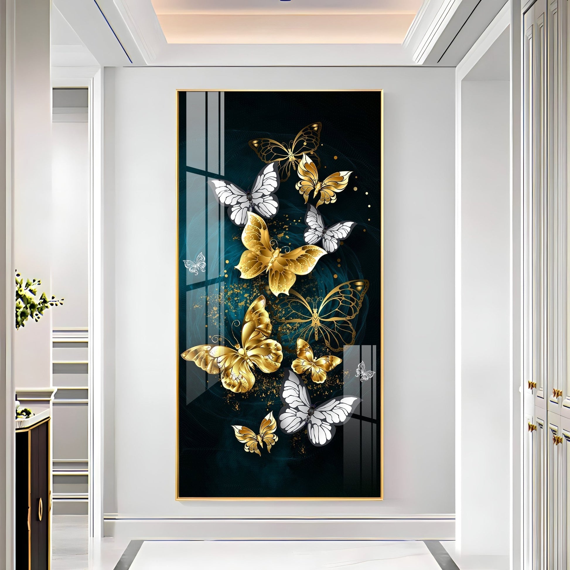 Luxury Gold and White Butterfly Acrylic Wall Painting for Living Room and Bedroom