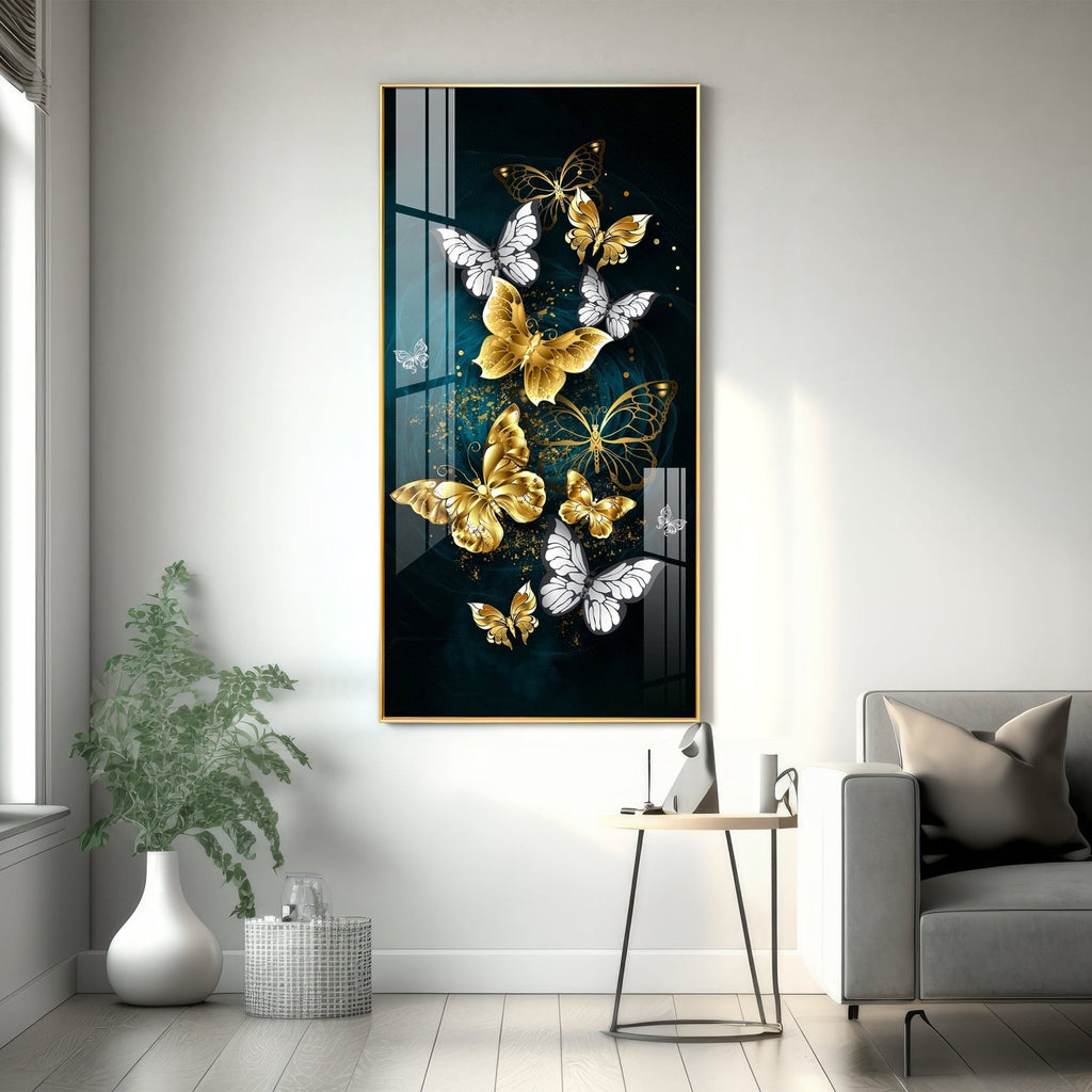 Luxury Gold and White Butterfly Acrylic Wall Painting for Living Room and Bedroom
