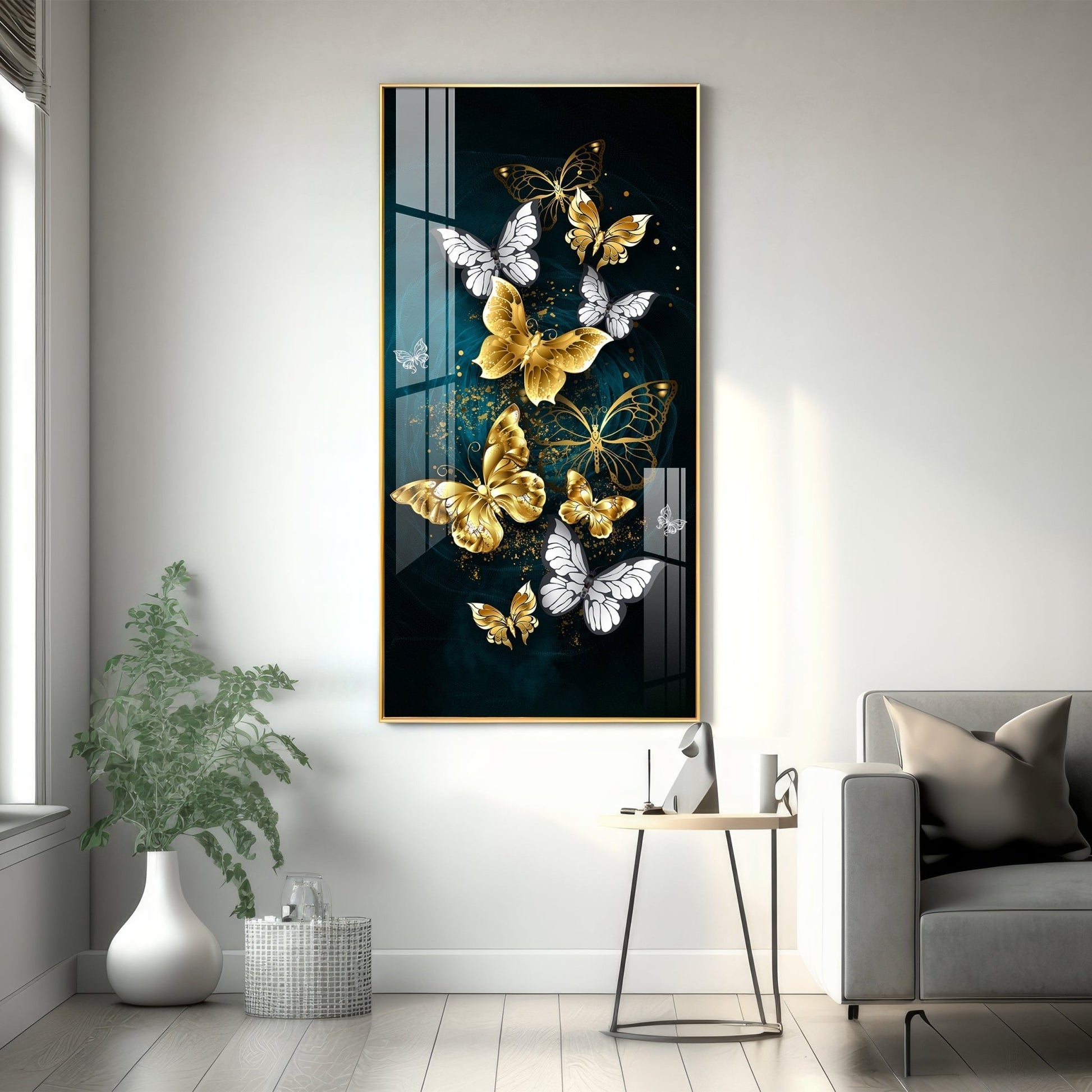 Luxury Gold and White Butterfly Acrylic Wall Painting for Living Room and Bedroom