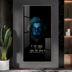 Divine Hanuman Portrait Acrylic Wall Painting with Elegant Black Theme and Gold Frame Look