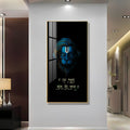 Divine Hanuman Portrait Acrylic Wall Painting with Elegant Black Theme and Gold Frame Look