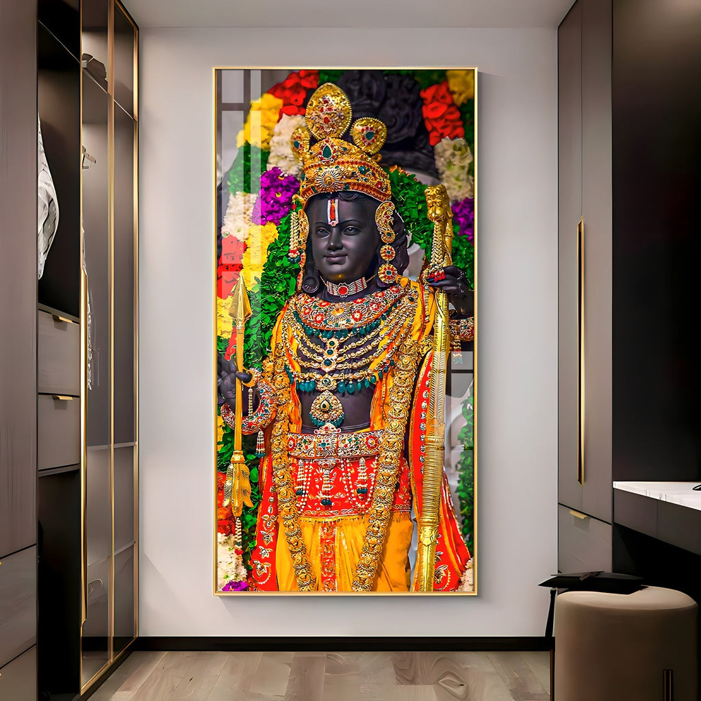 Divine Lord Ram Traditional Temple Style Acrylic Wall Painting with Rich Jewelry Details