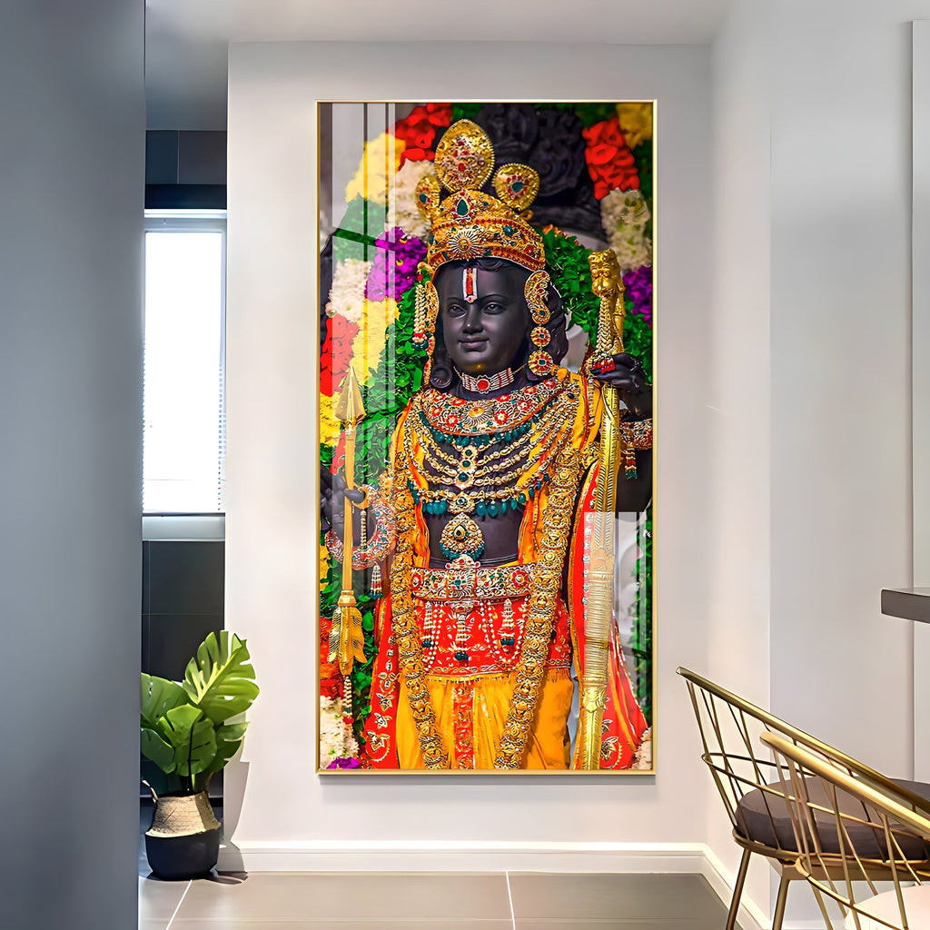 Divine Lord Ram Traditional Temple Style Acrylic Wall Painting with Rich Jewelry Details