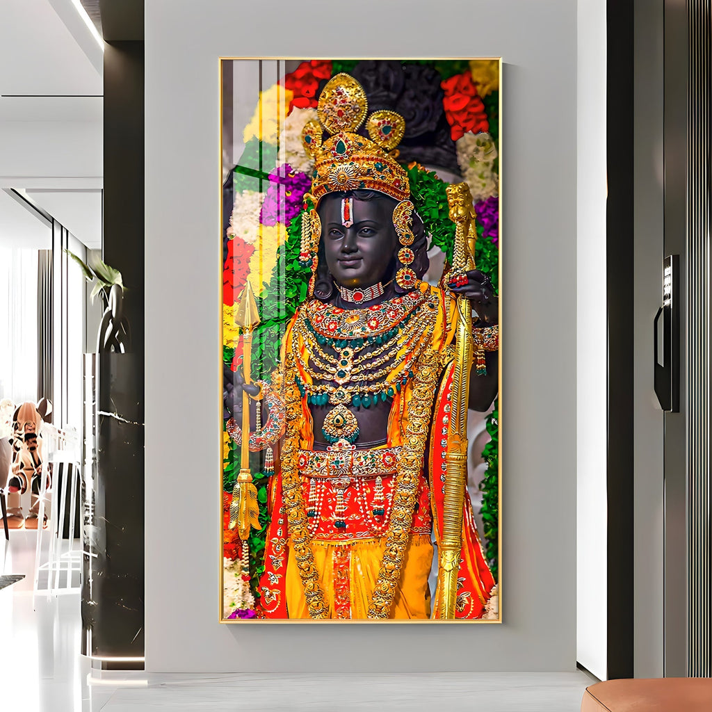 Divine Lord Ram Traditional Temple Style Acrylic Wall Painting with Rich Jewelry Details