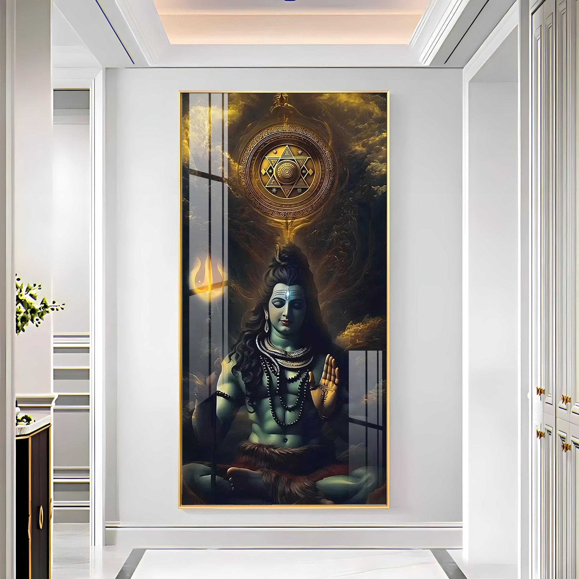 Premium Mahadev Acrylic Wall Painting with Blessing Hand Gesture and Mystical Aura Design