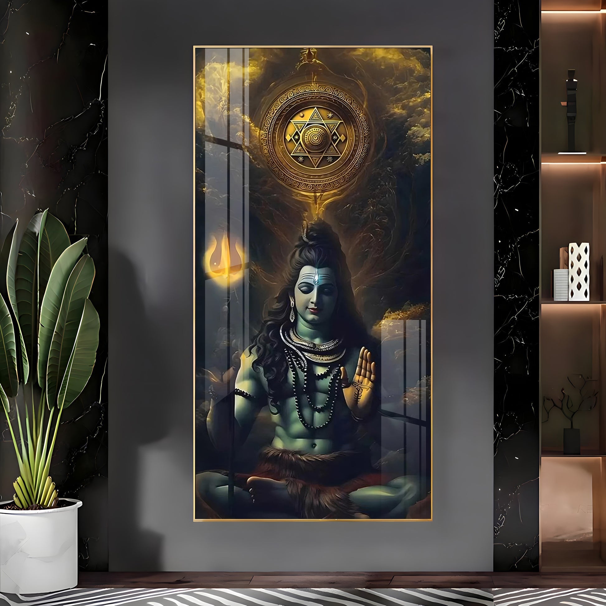 Premium Mahadev Acrylic Wall Painting with Blessing Hand Gesture and Mystical Aura Design