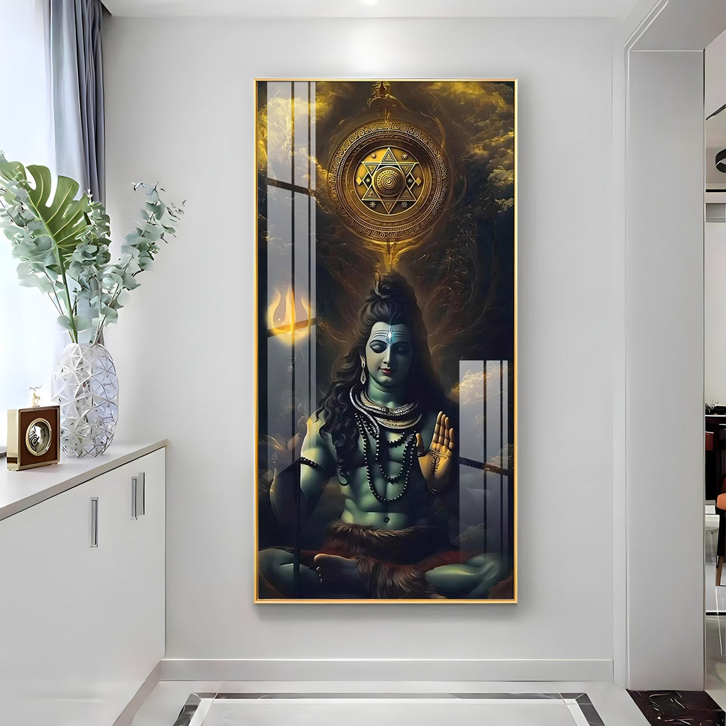 Premium Mahadev Acrylic Wall Painting with Blessing Hand Gesture and Mystical Aura Design