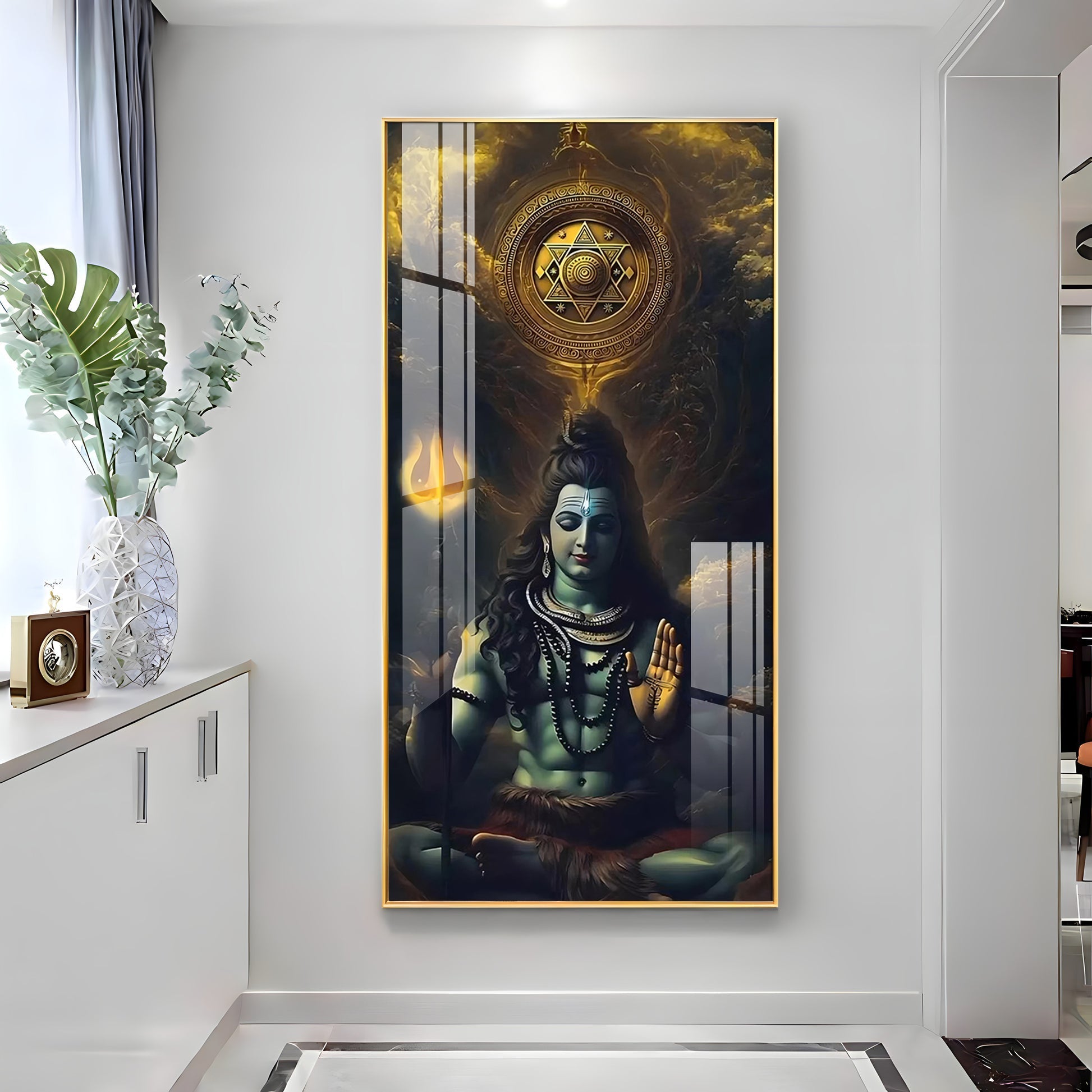Premium Mahadev Acrylic Wall Painting with Blessing Hand Gesture and Mystical Aura Design