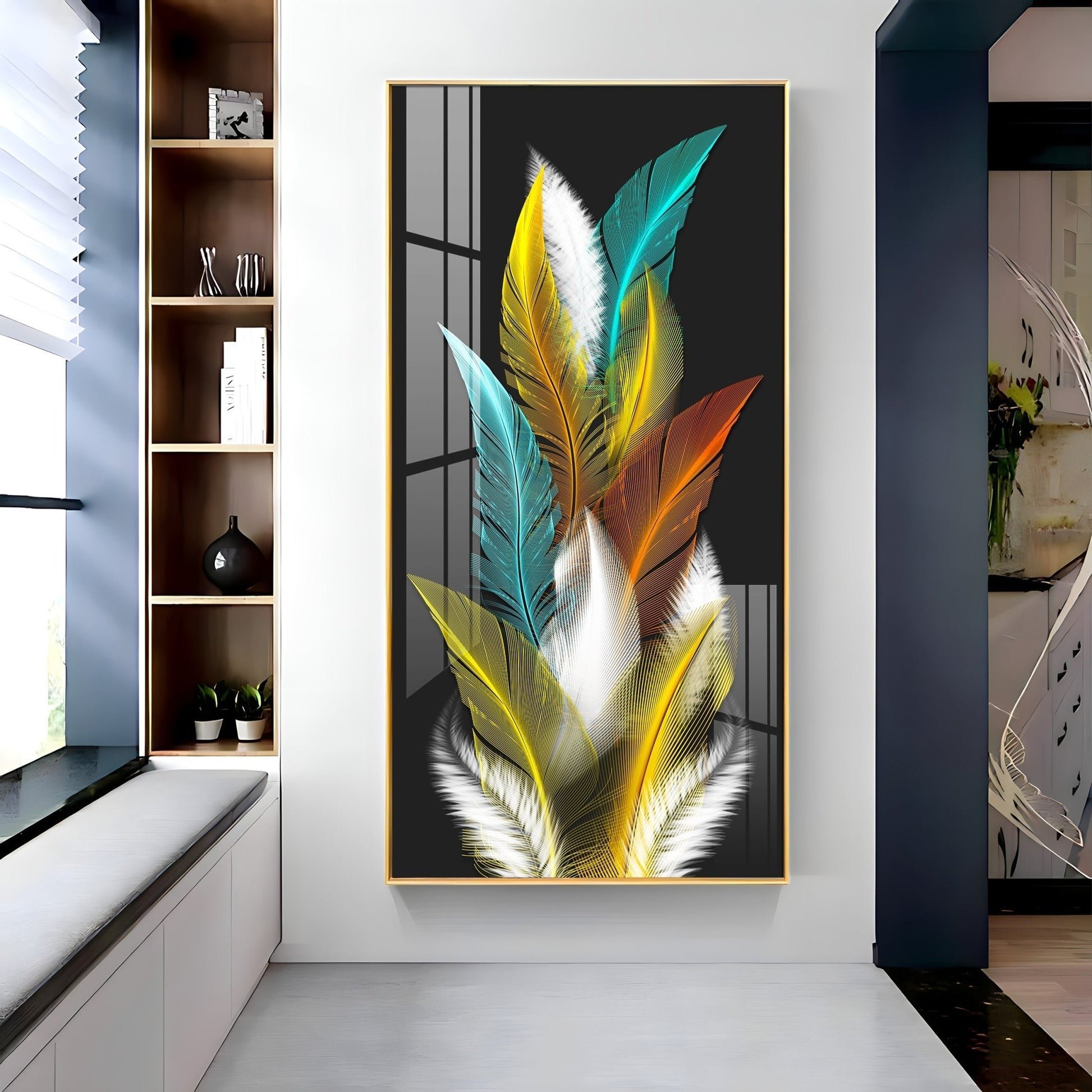 Stylish Decorative Feather Acrylic Wall Painting for Bedroom Living Room and Office Wall Decor