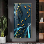 Stylish Golden Fish Acrylic Wall Painting with Artistic Water Flow Pattern for Home Decor