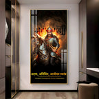 Powerful Chhatrapati Shivaji Maharaj Warrior Acrylic Wall Painting with Horse and Fire Background