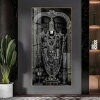 Classic Black and White Lord Venkateswara Acrylic Wall Painting with Traditional Temple Design