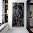 Classic Black and White Lord Venkateswara Acrylic Wall Painting with Traditional Temple Design