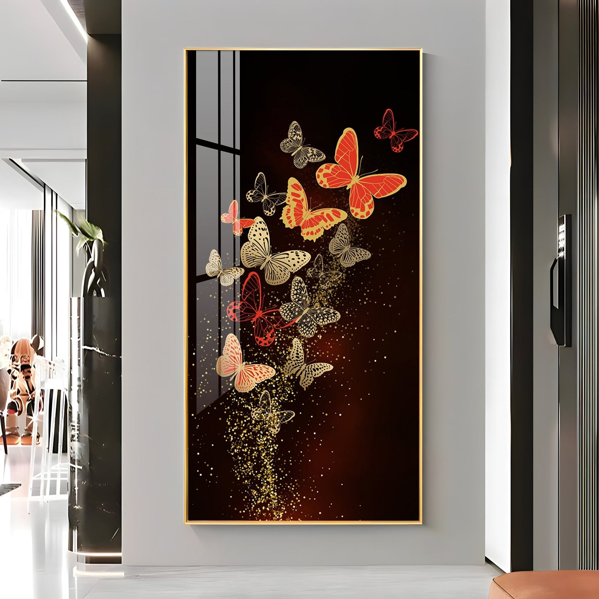 Stylish Decorative Butterfly Acrylic Wall Painting with Shimmering Effect for Living Room Decor