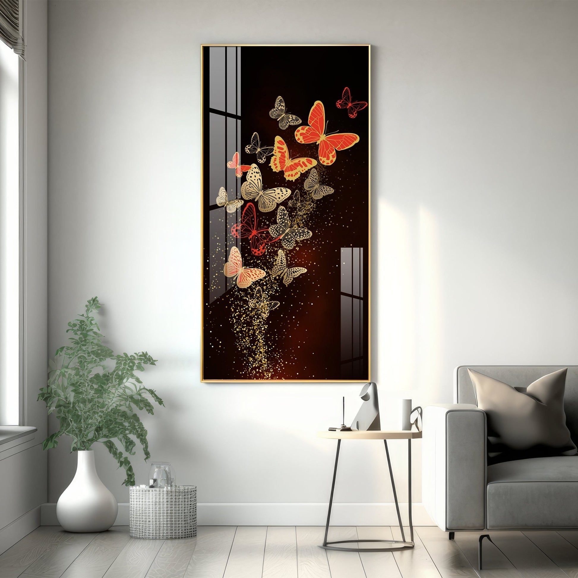Stylish Decorative Butterfly Acrylic Wall Painting with Shimmering Effect for Living Room Decor