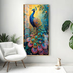 Artistic Peacock Acrylic Wall Painting with Detailed Feather Texture for Living Room Decoration