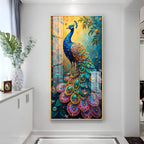 Artistic Peacock Acrylic Wall Painting with Detailed Feather Texture for Living Room Decoration