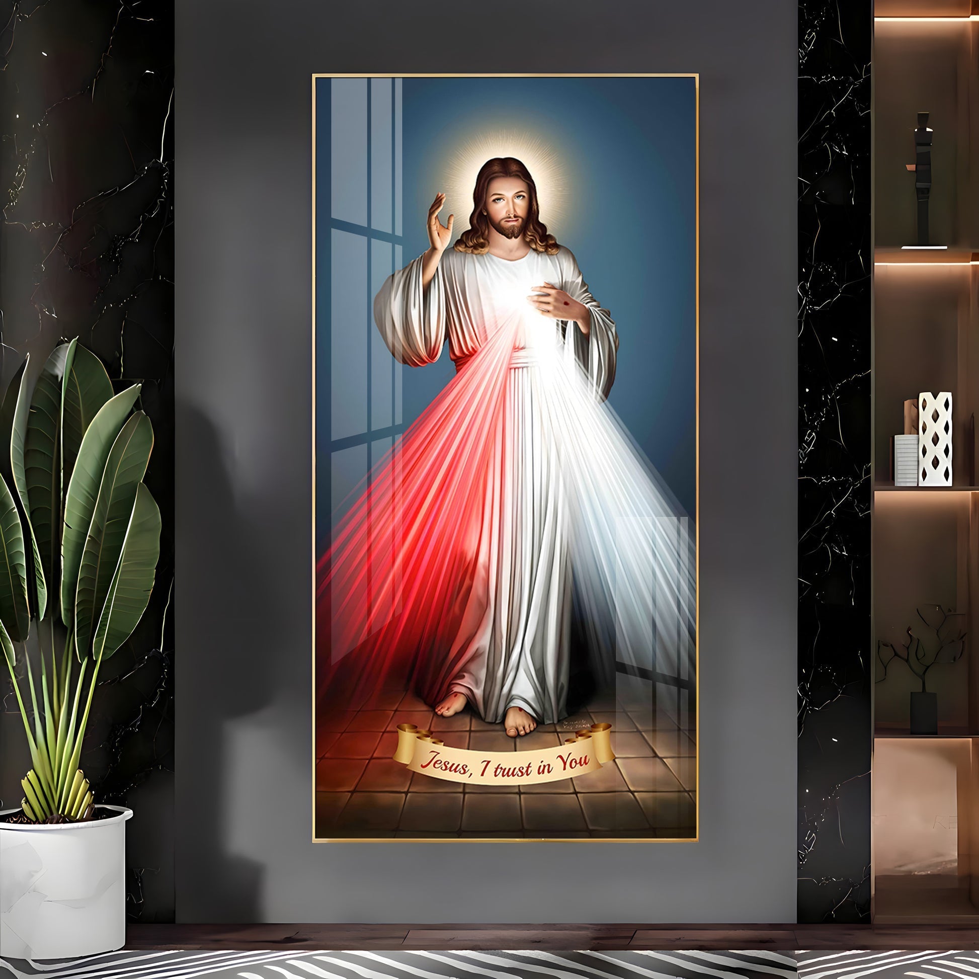 Premium Divine Mercy Jesus Acrylic Wall Painting with Healing Rays and Peaceful Expression