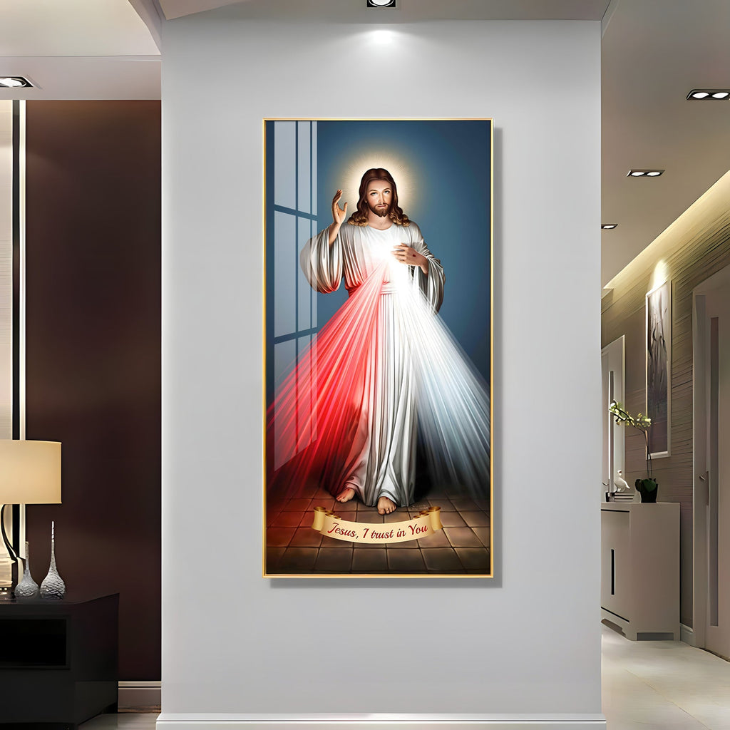 Premium Divine Mercy Jesus Acrylic Wall Painting with Healing Rays and Peaceful Expression