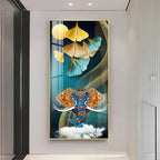Luxury Elephant Head Art Acrylic Wall Painting with Gold and Blue Abstract Design