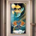 Luxury Elephant Head Art Acrylic Wall Painting with Gold and Blue Abstract Design