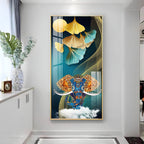 Luxury Elephant Head Art Acrylic Wall Painting with Gold and Blue Abstract Design