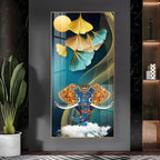 Luxury Elephant Head Art Acrylic Wall Painting with Gold and Blue Abstract Design